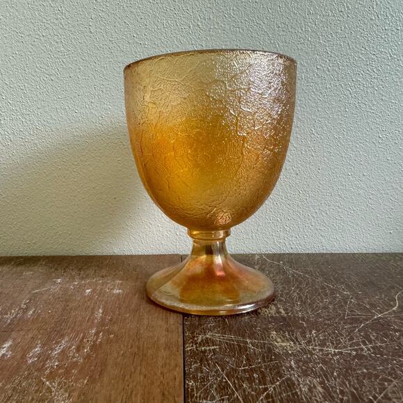 Vintage Iridescent Marigold Carnival Glass Pedestal Chalice Goblet - Picture 6 of 10